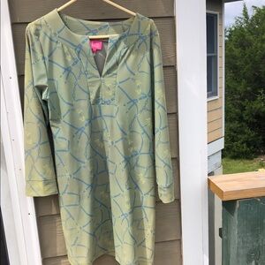 Equestrian chic pea green blue dress